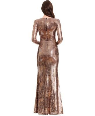 Dress the Population Johanna Long Sleeve Jewel Neck Sequin Belted Mermaid Gown
