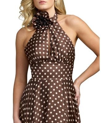Mac Duggal Polka Dot A-Line Halter Gown With Rosette