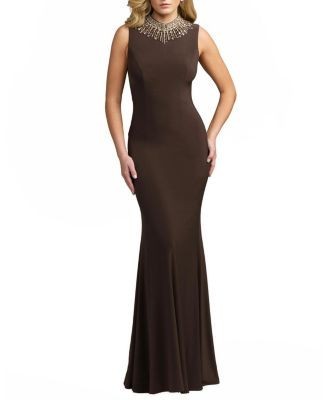 Mac Duggal Sleeveless Rhinestone Embellished High Neck Gown