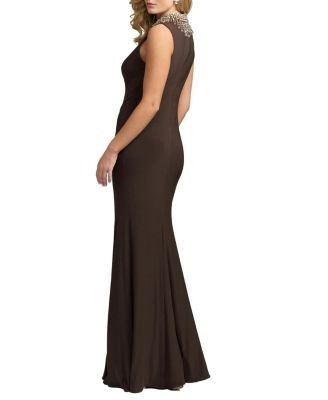 Mac Duggal Sleeveless Rhinestone Embellished High Neck Gown