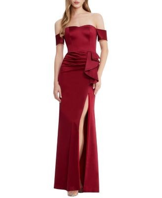 Dress the Population Gabrielle Off-the-Shoulder Satin Ruffle Gown