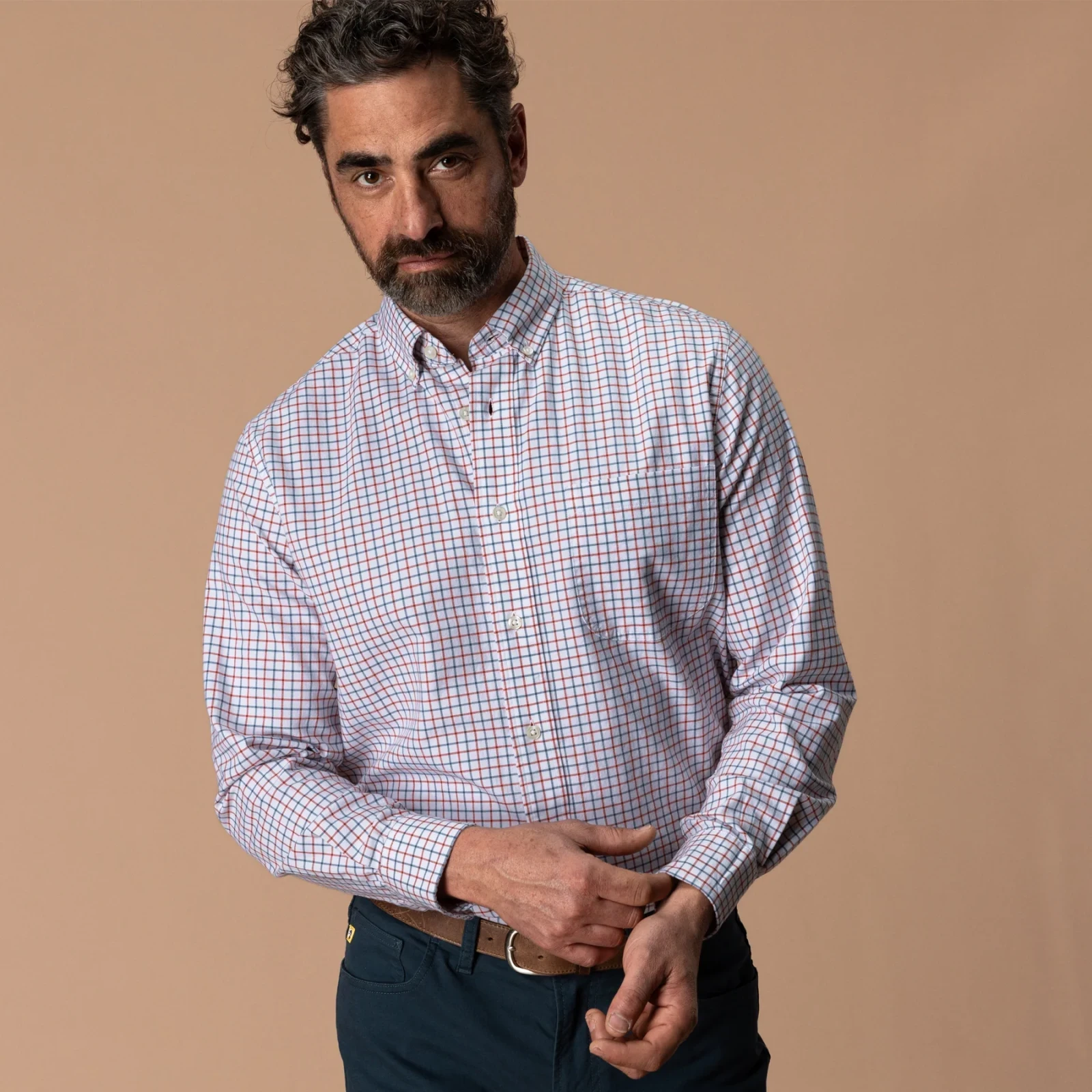 Cotton Oxford Sport Shirt - Kline Plaid - Burnt Sienna