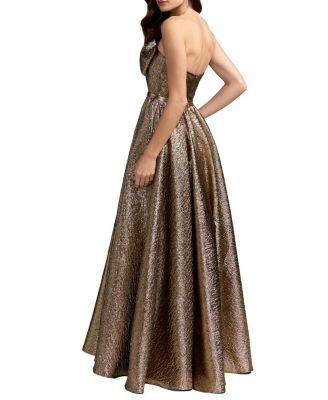 Mac Duggal Strapless Metallic Gown With Bow Detail