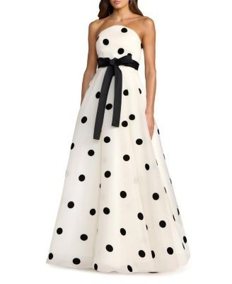 Mac Duggal Strapless Polka Dot Organza Ball Gown with Satin Bow