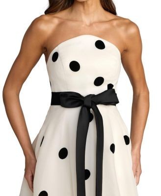 Mac Duggal Strapless Polka Dot Organza Ball Gown with Satin Bow