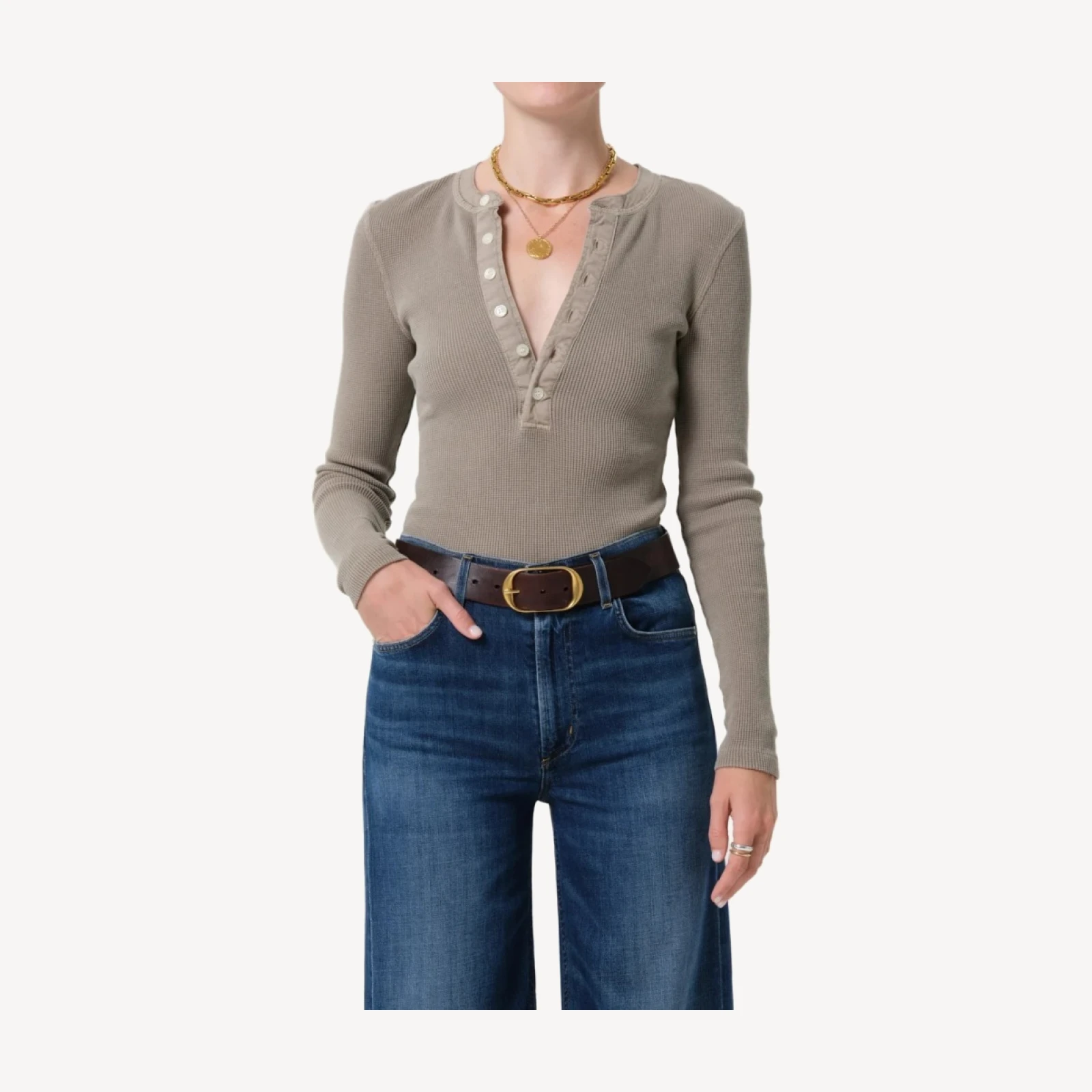 Drea Waffle Henley in Bezal