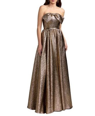 Mac Duggal Petite Metallic Strapless Ball Gown With Bow