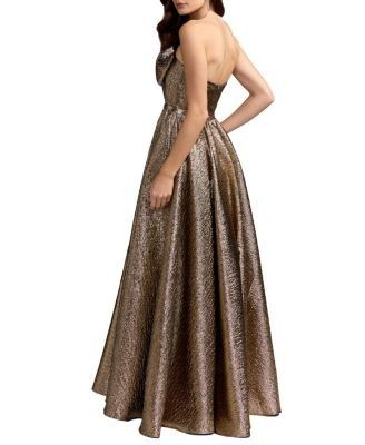 Mac Duggal Petite Metallic Strapless Ball Gown With Bow