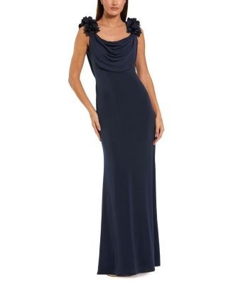 Mac Duggal Petite Crepe One Shoulder Mermaid Gown With 3D Flower