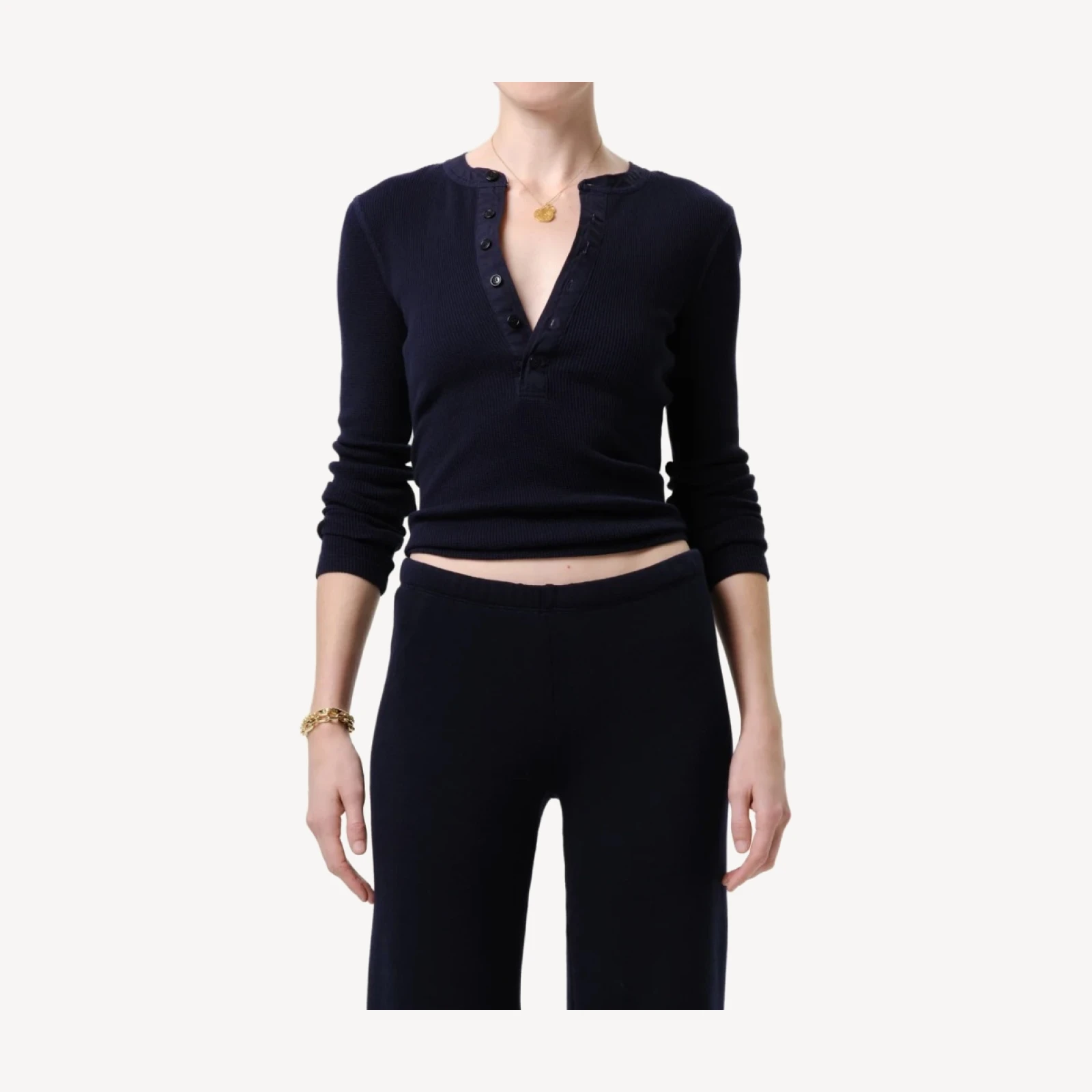 Drea Waffle Henley in Navy