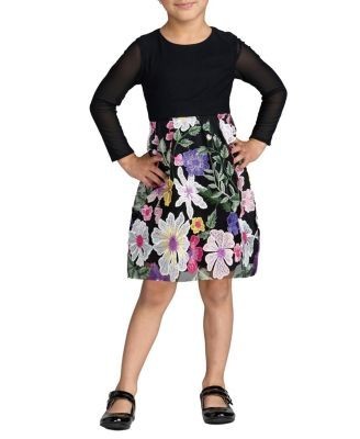 Mac Duggal Girls' Long Sleeve Floral Embroidered Dress - Little Kid, Big Kid