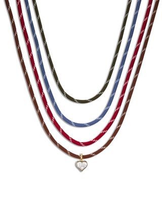 Aqua Cubic Zirconia Heart Pendant Cord Necklaces, Set of 4 - Exclusive