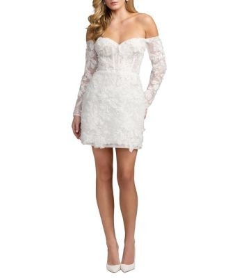 Mac Duggal Lace Off The Shoulder Long Sleeve Mini Dress