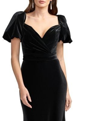 Mac Duggal Velvet Puff Sleeve Mermaid Gown