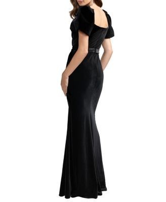 Mac Duggal Velvet Puff Sleeve Mermaid Gown