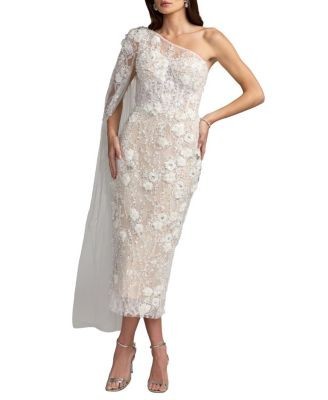 Mac Duggal Beaded One Shoulder Corset Midi Dress