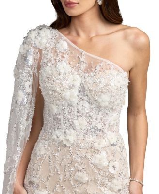 Mac Duggal Beaded One Shoulder Corset Midi Dress
