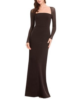 Dress the Population Maxwell Long-Sleeve A-Line Crepe Gown