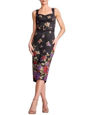 Dress the Population Nicole Belted Floral Organza Midi Dress
