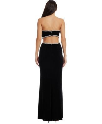 Dress the Population Ariana Strapless Crystal Trim Cut-Out High Slit Gown