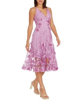 Dress the Population Audrey 3D Floral Embroidered V-Neck Dress