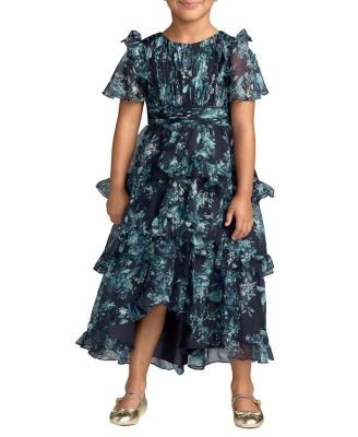 Mac Duggal Girls' High Neck Ruffle High Low Chiffon Gown - Little Kid, Big Kid