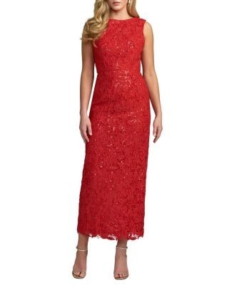 Mac Duggal Sleeveless Embroidered Lace Midi Dress