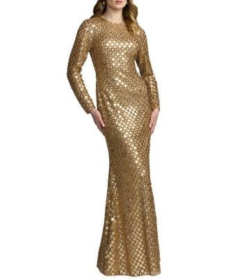 Mac Duggal Long Sleeve Fitted Gown With Checker Beading