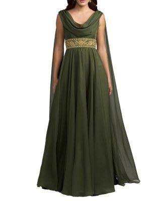 Mac Duggal Cowl A-Line Gown With Beaded Belt