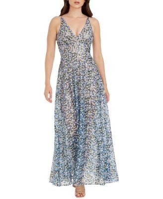 Dress the Population Ariyah V-Neck 3D Floral Sequin A-Line Gown