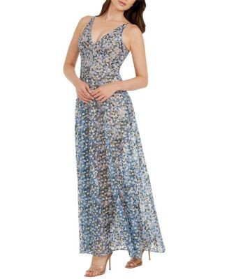 Dress the Population Ariyah V-Neck 3D Floral Sequin A-Line Gown
