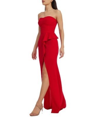 Dress the Population Kai Strapless Sweetheart Peplum High Slit Gown
