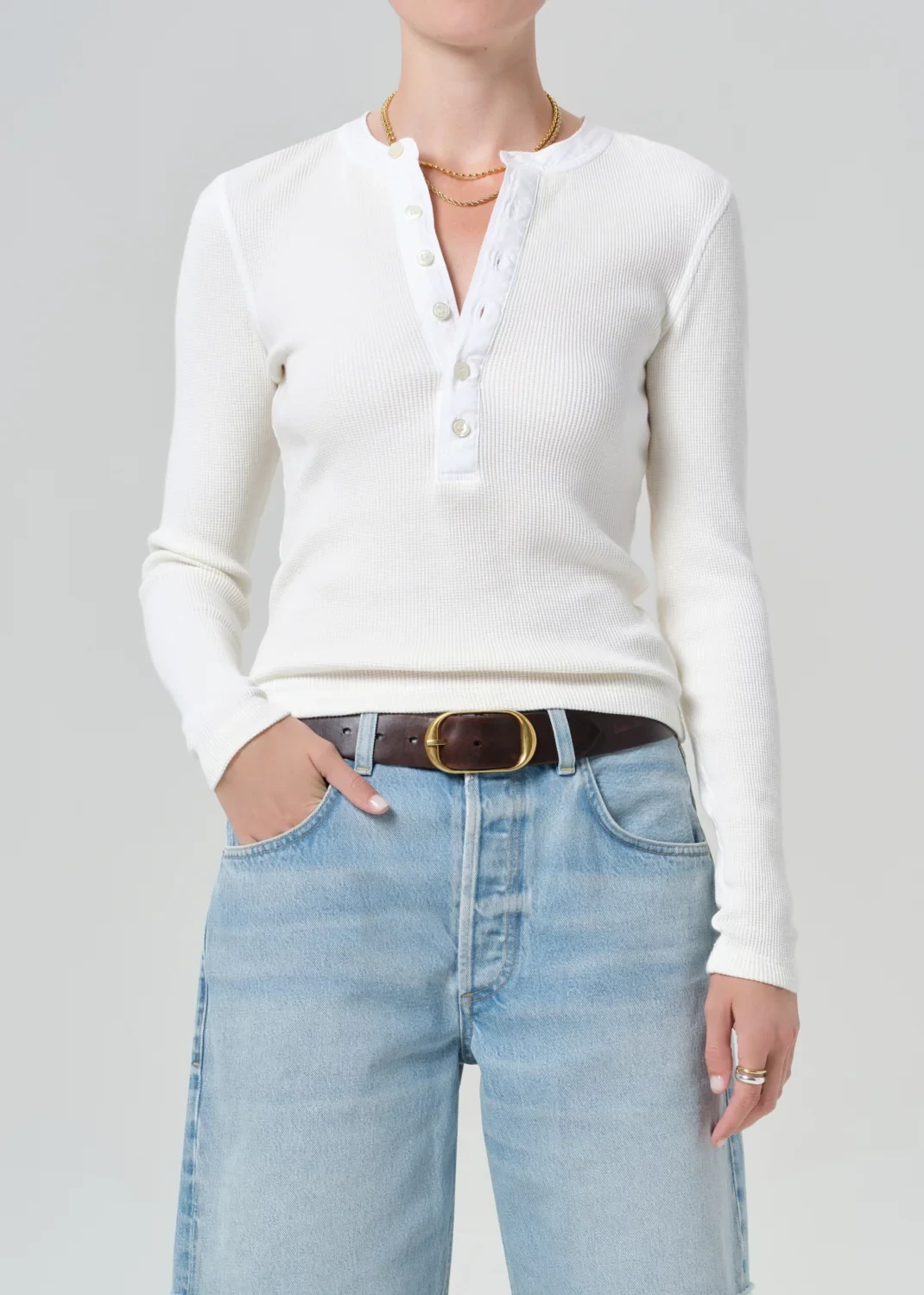 Drea Waffle Henley in Pashmina