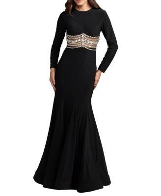 Mac Duggal Long Sleeve Jersey Gown With Crystal Detail