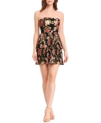 Dress the Population Libby Strapless Floral Print Tiered Ruffle Mini Dress
