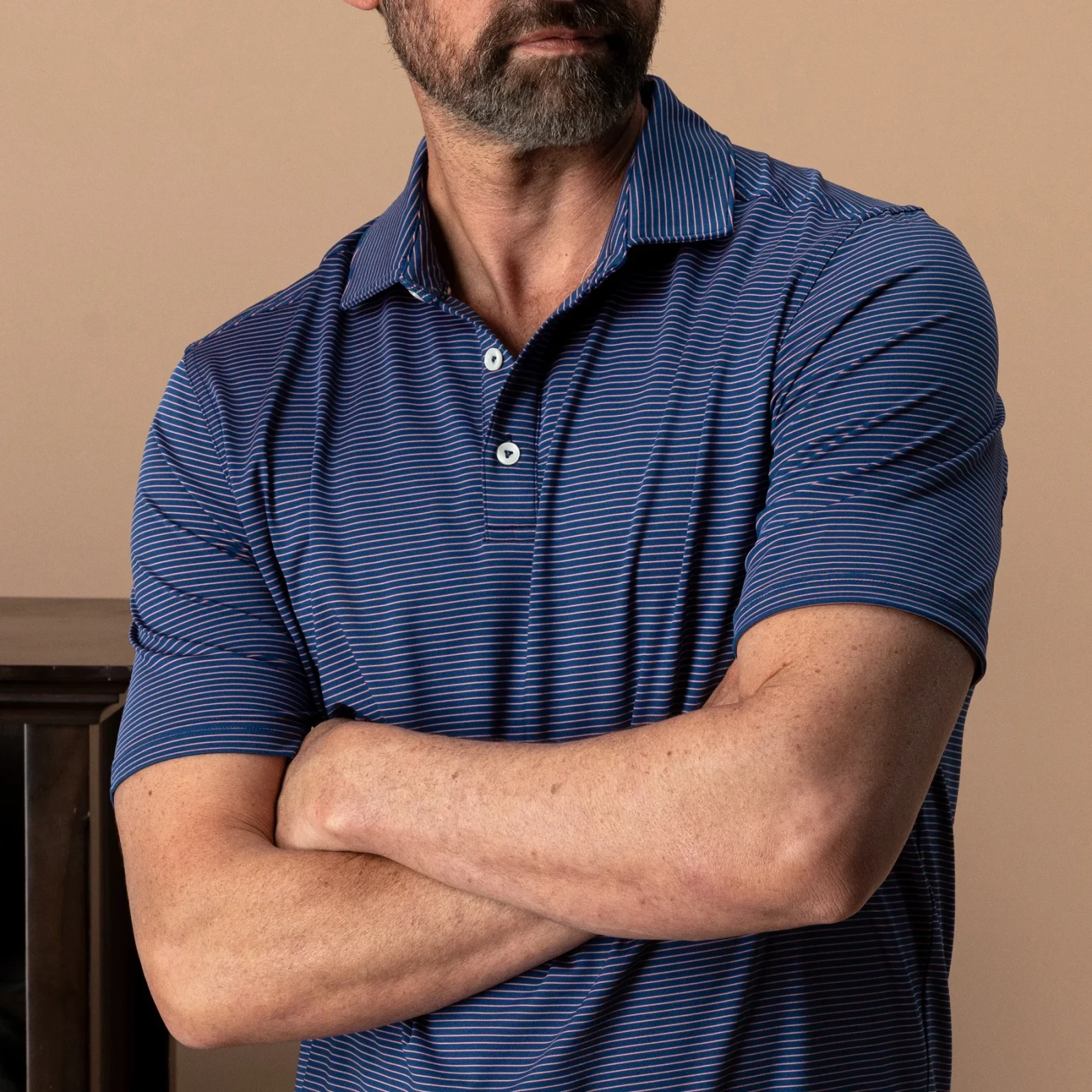 Long Drive Performance Polo - Whit Stripe - Navy Peony