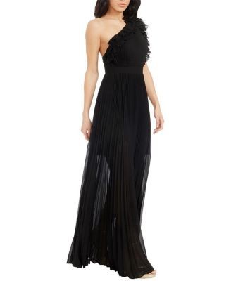 Dress the Population Vida One Shoulder Pleated Ruffle Gown