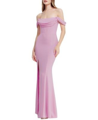 Dress the Population Melania Off-the-Shoulder Draped Bustier Gown