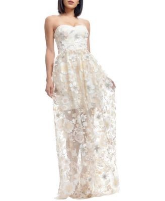 Dress the Population Audrina Strapless Sweetheart 3D Floral Applique Sheer Overlay Gown