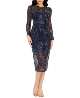 Dress the Population Sophia Long Sleeve Floral Lace Midi Dress