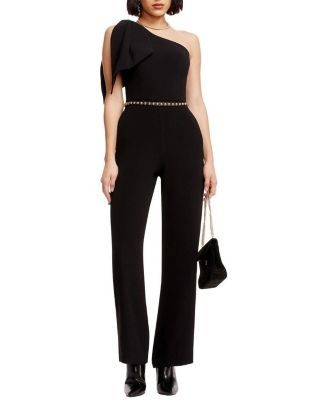 Dress the Population Tiffany One Shoulder Bow Wide Leg Jumpsuit