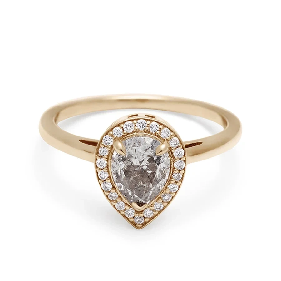 Pear Rosette Ring - 14k Gold & Grey Diamond (1.00ct)