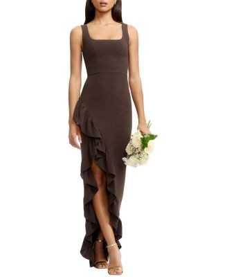 Dress the Population Charlene Square Neck Cascade Ruffle Gown