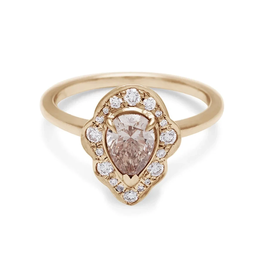 Camellia Petal Ring - 14k Gold & Champagne Diamond (6x4mm)