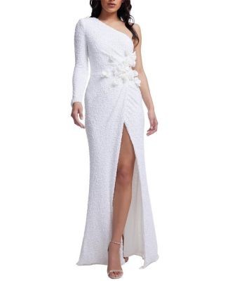 Dress the Population Francis One Shoulder Boucle 3D Floral Gown