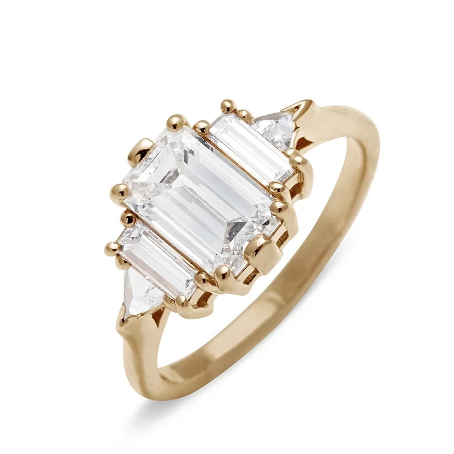 Theda Ring - 14k Gold & Emerald Cut White Diamond