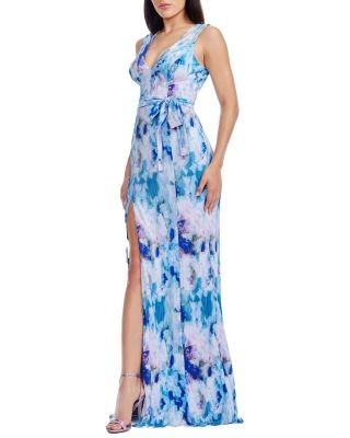 Dress the Population Sandra V-Neck Pleated Floral Gown