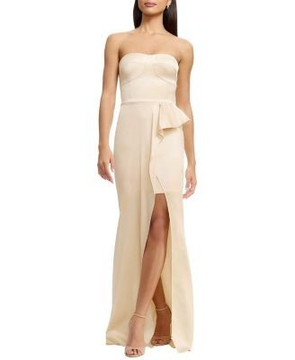 Dress the Population Kai Strapless Sweetheart Bustier Side Ruffle Gown