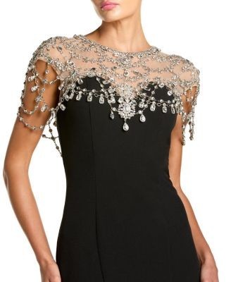 Mac Duggal Beaded Crepe Sleeveless Mermaid Gown
