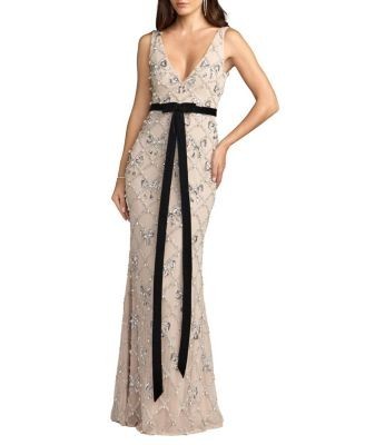Mac Duggal Beaded Bow Detail Sleeveless V-Neck Gown